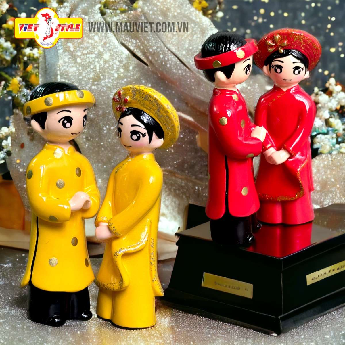 Tượng cô dâu chú rể trong áo dài truyền thống Việt Nam