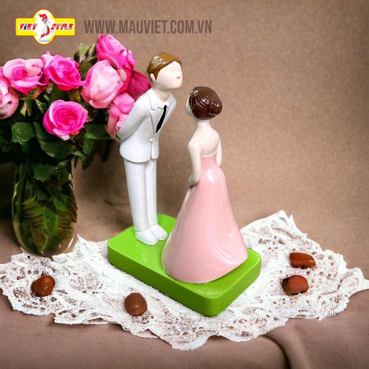 Cặp đôi Cô dâu - Chú rể size lớn có đế (Màu hồng)