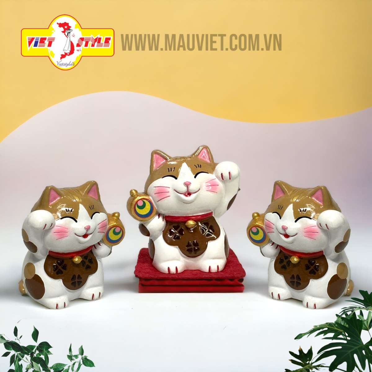 Mèo Thần tài cầm búa ma thuật May mắn (Màu Nâu) _ Quà lưu niệm Nhật Bản