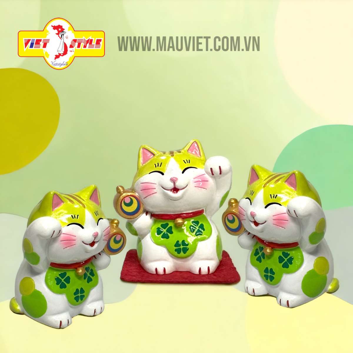 Mèo Thần tài cầm búa ma thuật May mắn (Màu Xanh lá) _ Quà lưu niệm Nhật Bản
