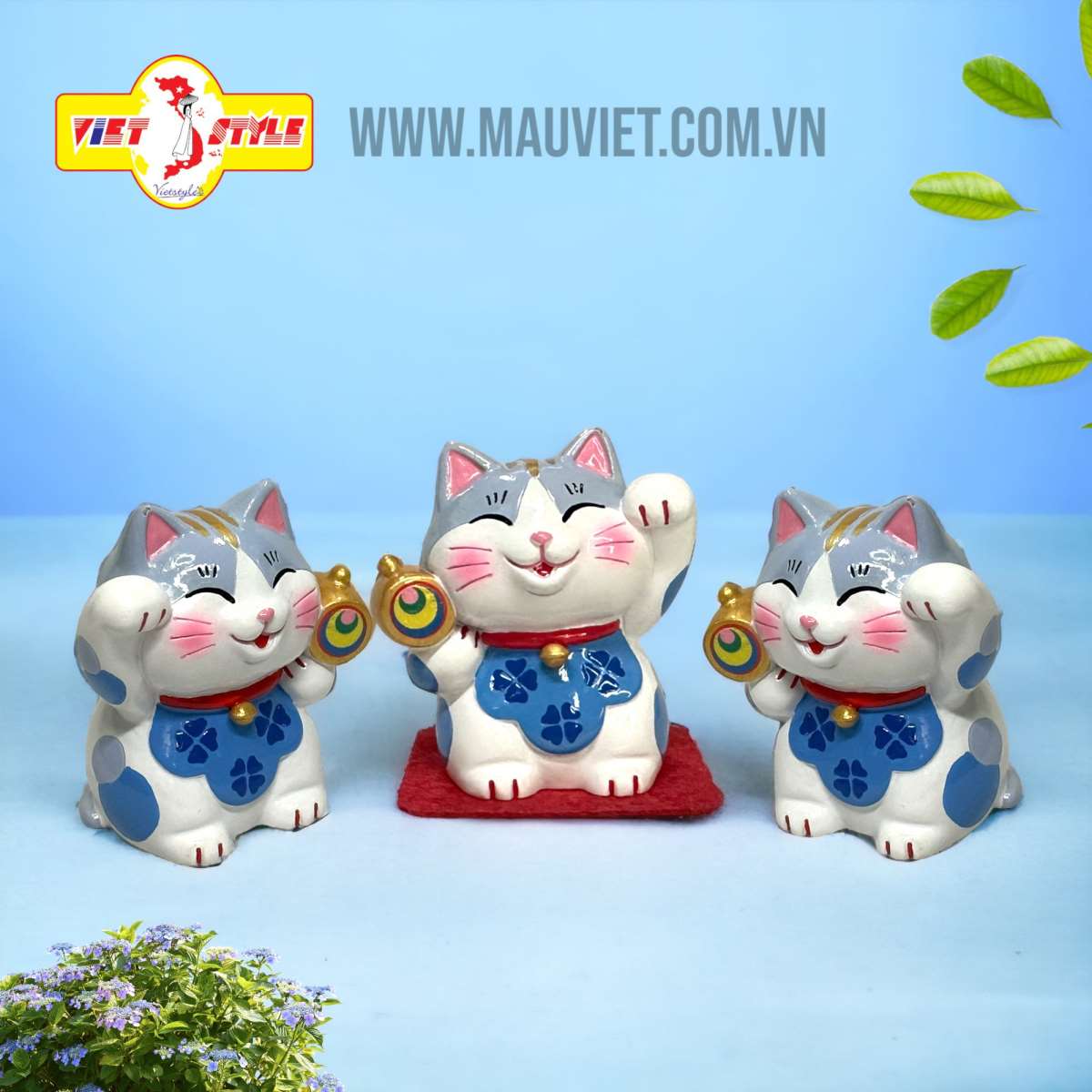 Mèo Thần tài cầm búa ma thuật May mắn (Màu Xanh dương) _ Quà lưu niệm Nhật Bản