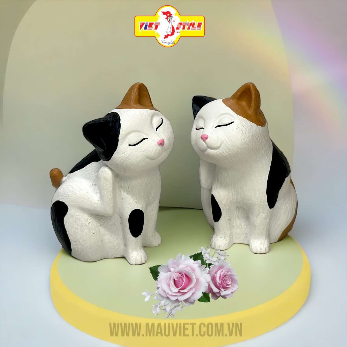 Tượng Decor Trang Trí Mèo Đốm Calico Cat Dáng Ngồi
